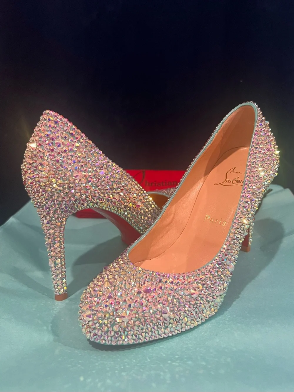 Christian Louboutin Tiffany Blue Swarovski Crystal Strass Heels Size 37 💎